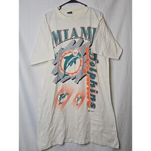 Miami Dolphins Vintage 1990 T-Shirt Xtra Long All Over Print Single Stitch GRAIL